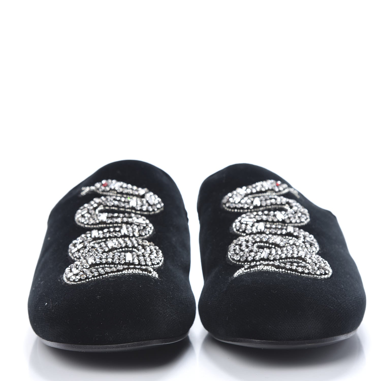 Gucci Velvet Crystal Snake Embroidered Womens Slippers 37 Black 2 of 9