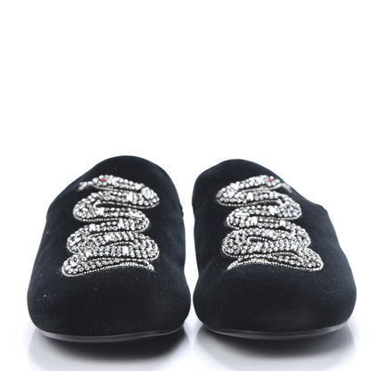 Gucci Velvet Crystal Snake Embroidered Womens Slippers 37 Black 2 of 9