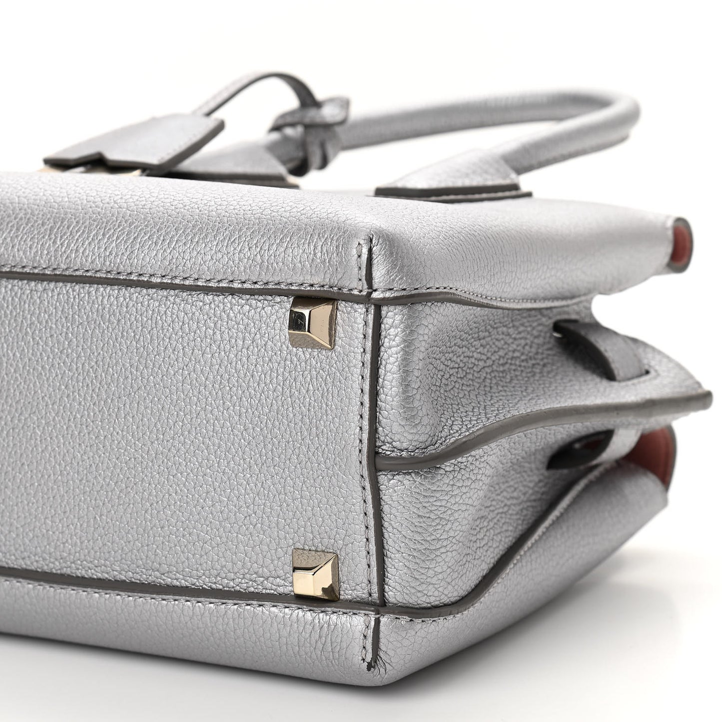 Metallic Grained Calfskin Mini Milla Tote Spike Silver