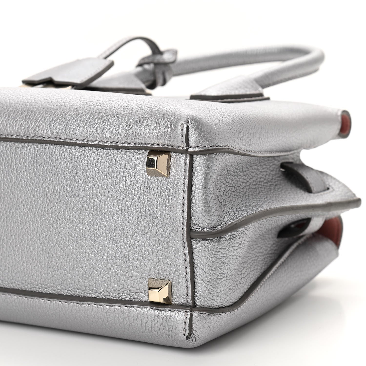 MCM Metallic Grained Calfskin Mini Milla Tote Spike Silver 10 of 12
