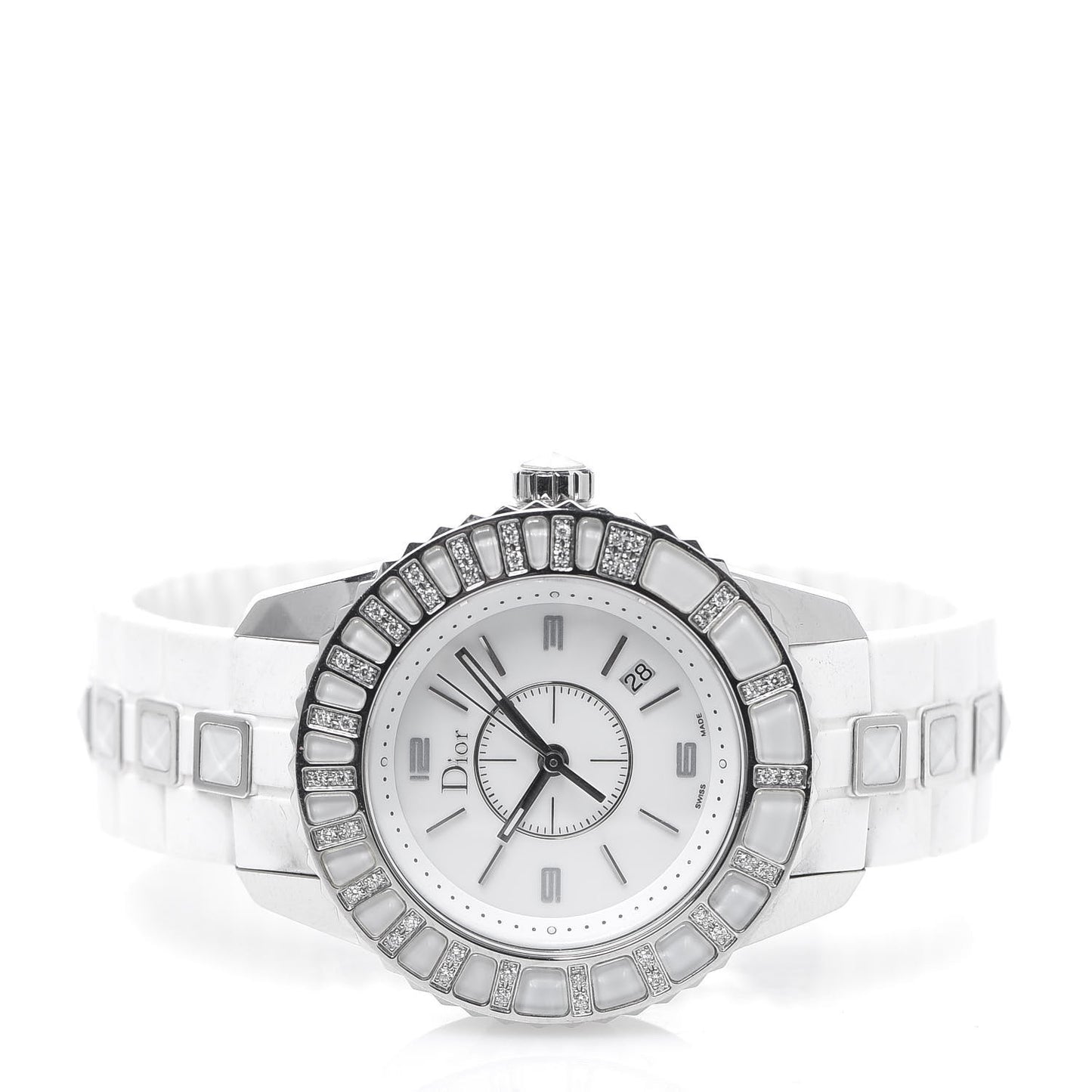 Stainless Steel Rubber Diamond Sapphire 33mm Christal Quartz Watch White
