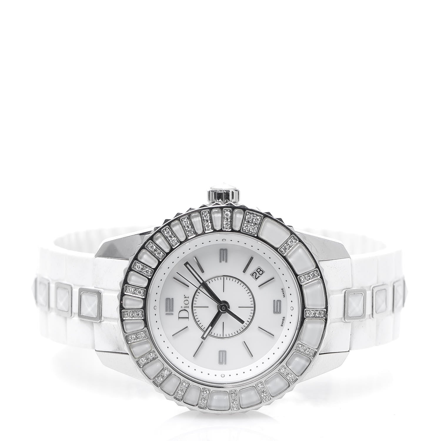 Christian Dior Stainless Steel Rubber Diamond Sapphire 33mm Christal Quartz Watch White 2 of 5