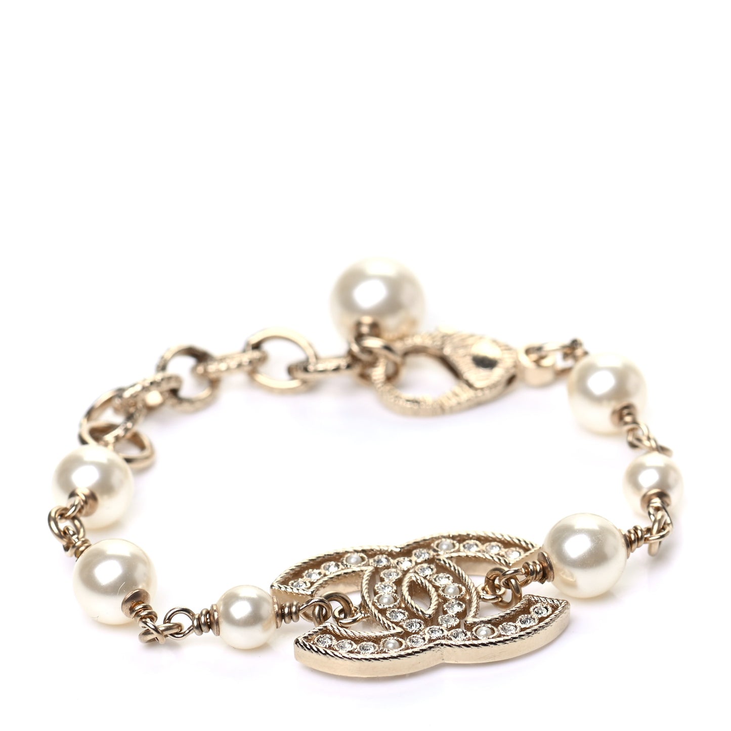 Pearl Crystal CC Bracelet Gold