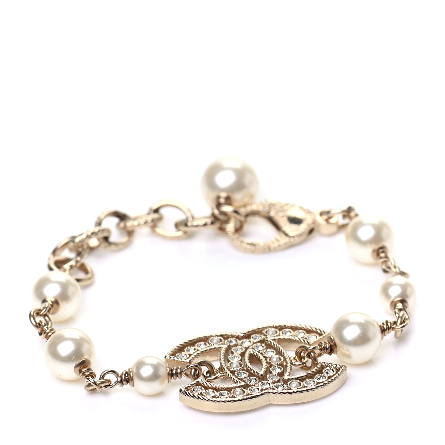 Chanel Pearl Crystal CC Bracelet Gold 1 of 5