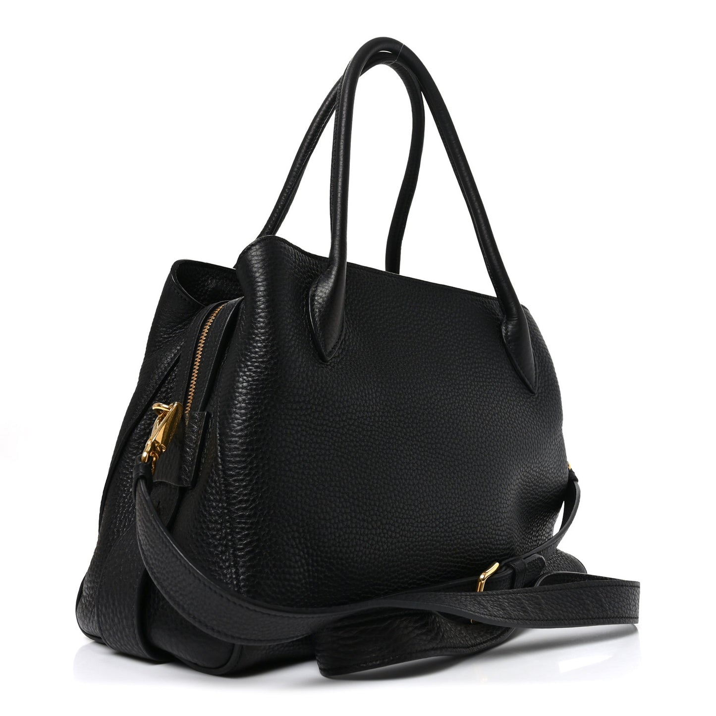 Vitello Daino Soft Zippered Top Handle Bag Black