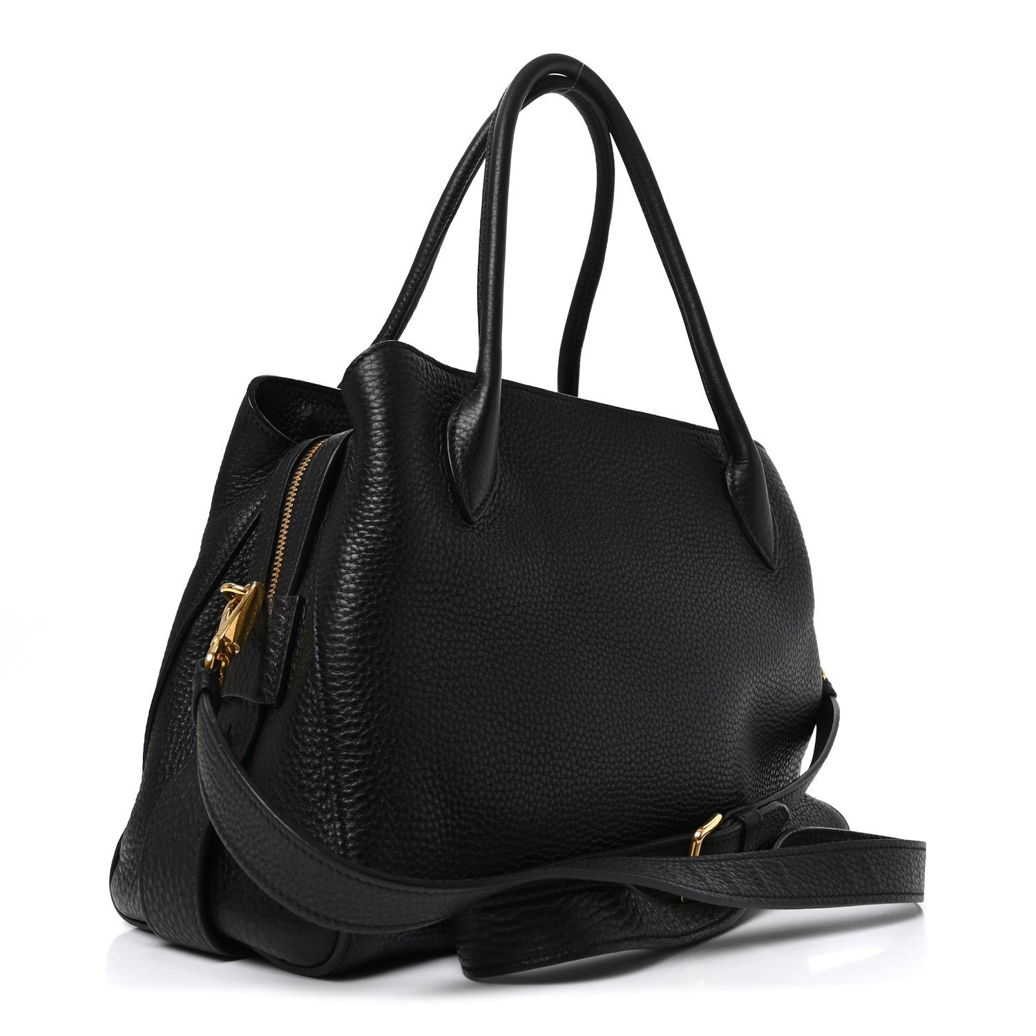 Prada Vitello Daino Soft Zippered Top Handle Bag Black 3 of 9