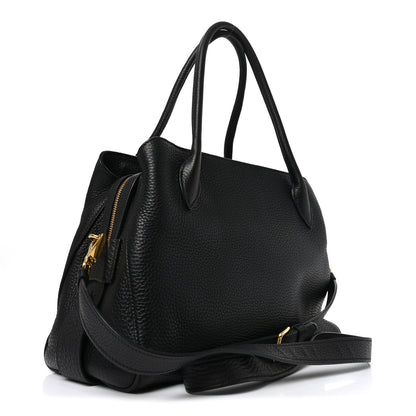 Prada Vitello Daino Soft Zippered Top Handle Bag Black 3 of 9