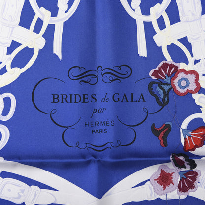 Hermes Silk Brides Fleuries Scarf 90 Bleu Roy White Rouge 3 of 6