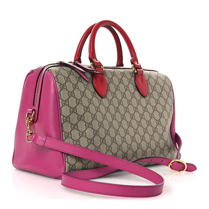 Gucci GG Supreme Monogram Medium Boston Beige Hibiscus Red New Rosette 4 of 26