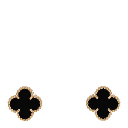 Van Cleef & Arpels 18K Yellow Gold Black Onyx Sweet Alhambra Earrings 1 of 5