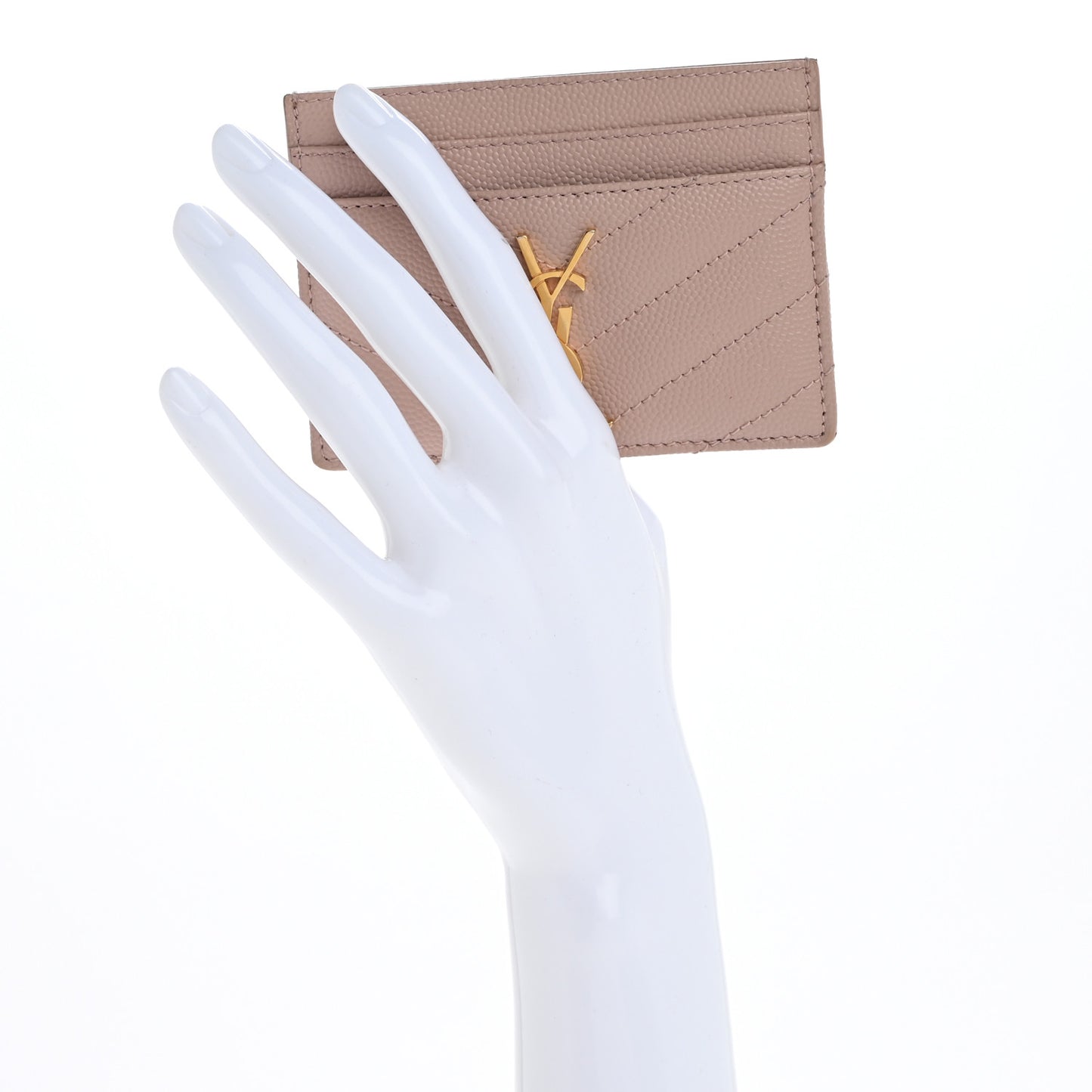 Grain De Poudre Matelasse Chevron Monogram Credit Card Case Pale Pink