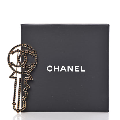Chanel Crystal CC Key Brooch Black Gold 5 of 5