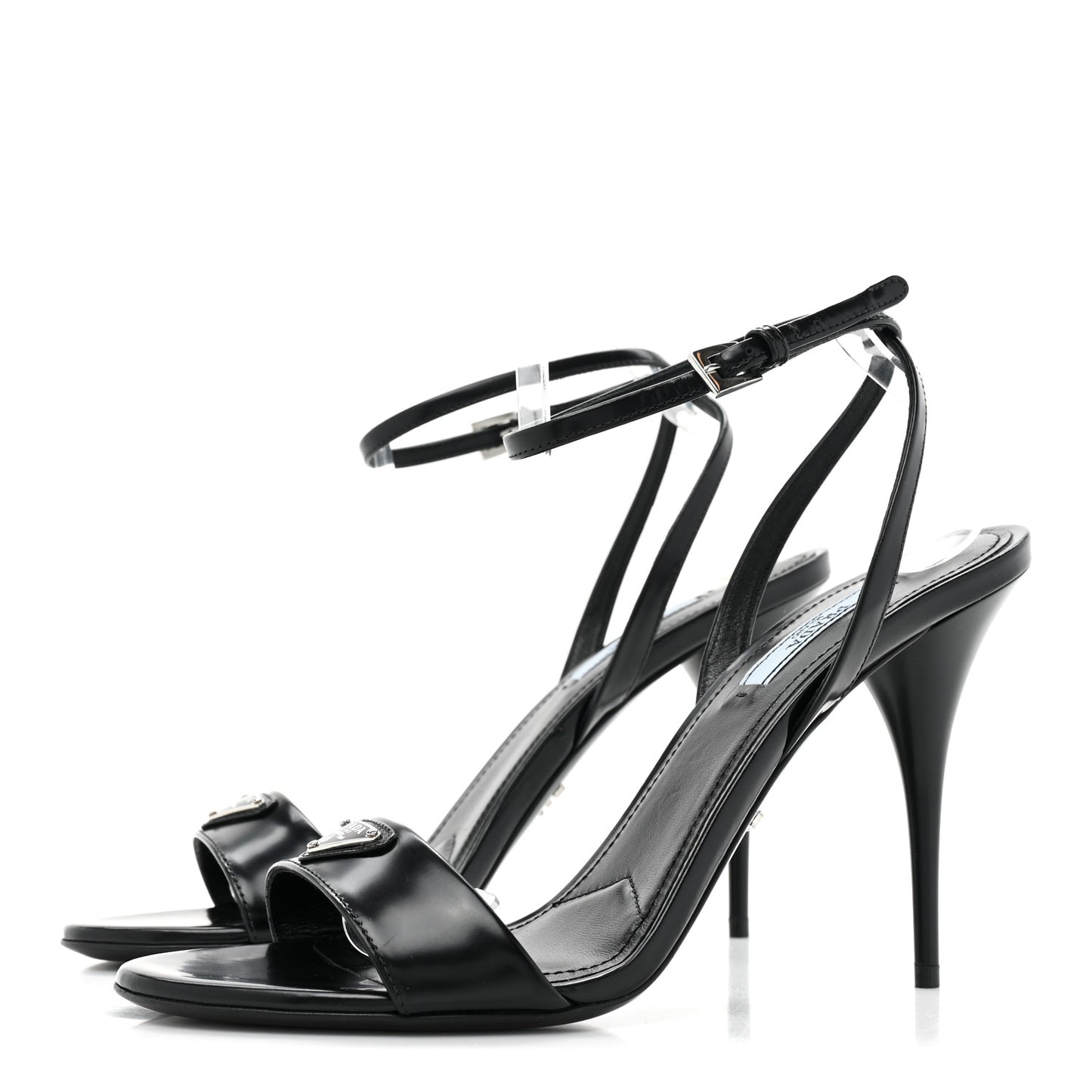 Spazzolato Metal Triangle Logo Ankle Strap 100mm Sandals 39 Black