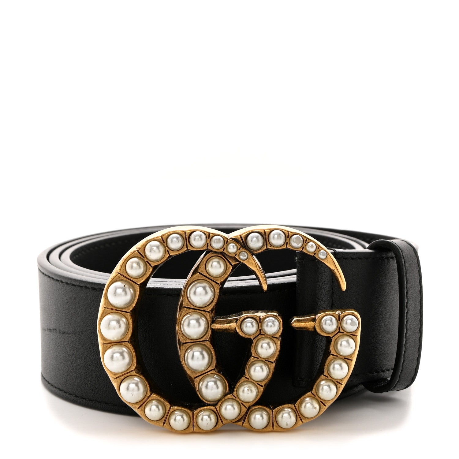 Gucci Moon Calfskin Pearl Double G 40mm Belt 90 36 Black Cream 1 of 6