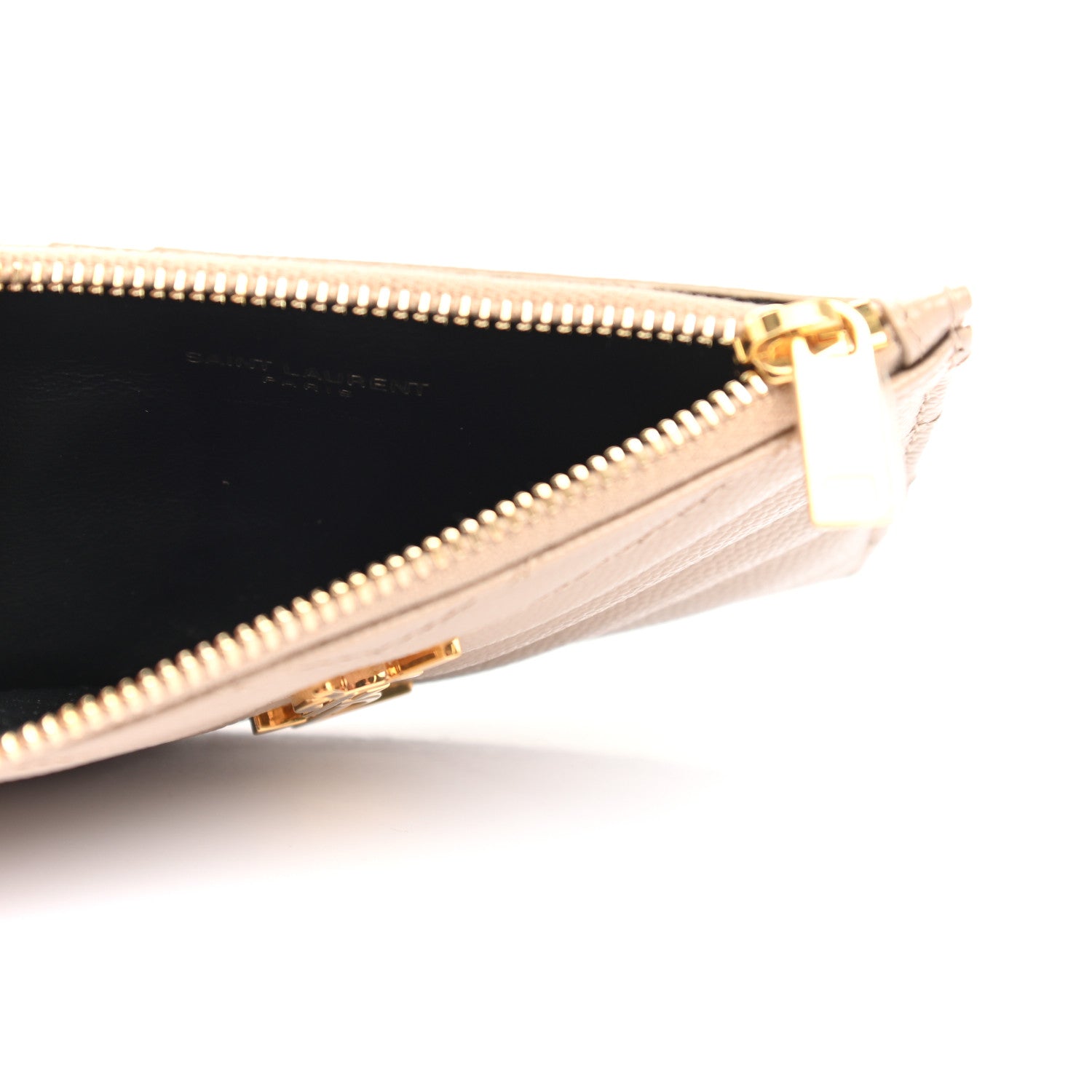 Saint Laurent Grain De Poudre Matelasse Chevron Monogram Fragments Zippered Card Case Nude Powder 5 of 7