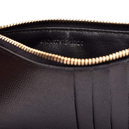 Saint Laurent Grain De Poudre Matelasse Chevron Monogram Fragments Zippered Card Case Black 6 of 7