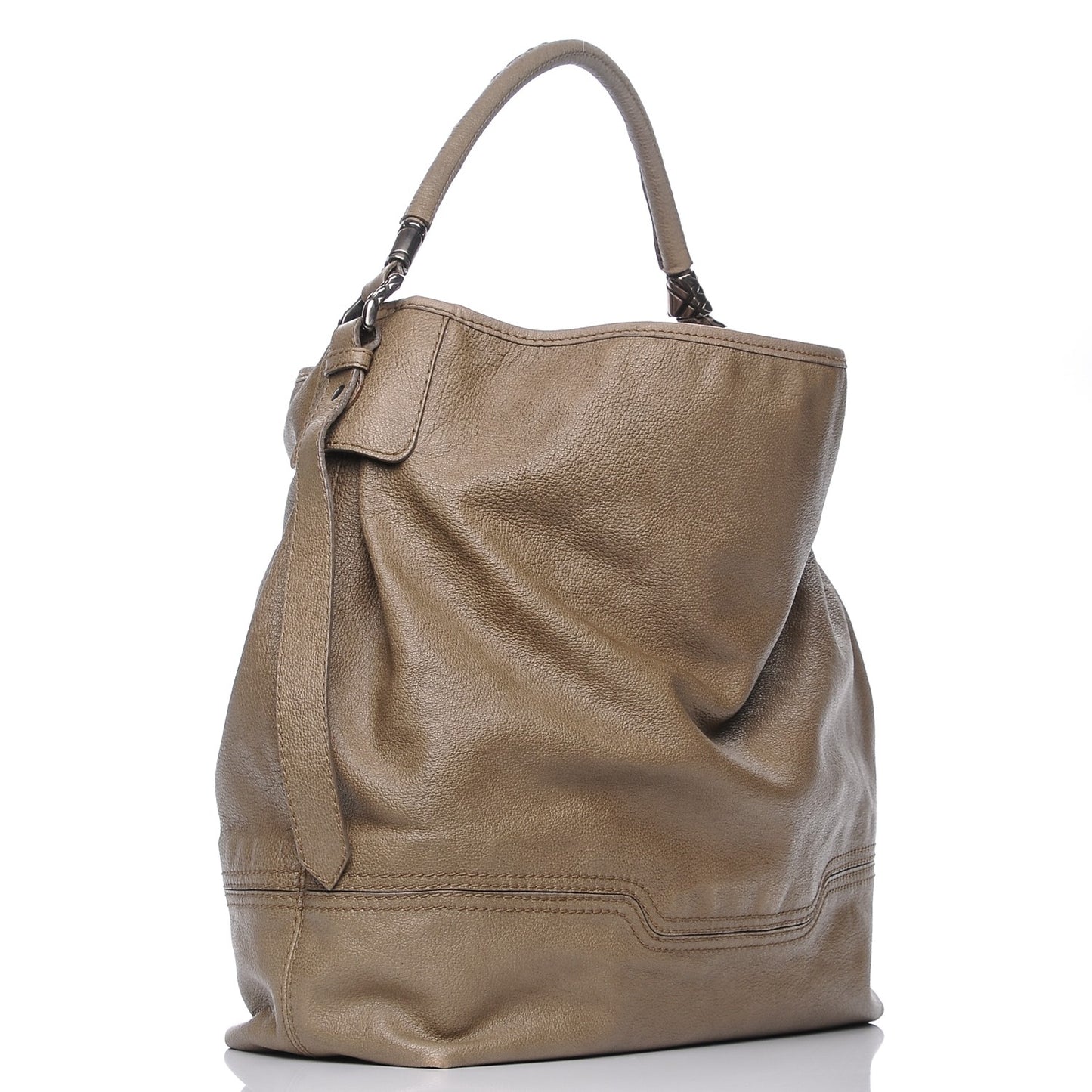 Grainy Calfskin Chain Hobo Taupe