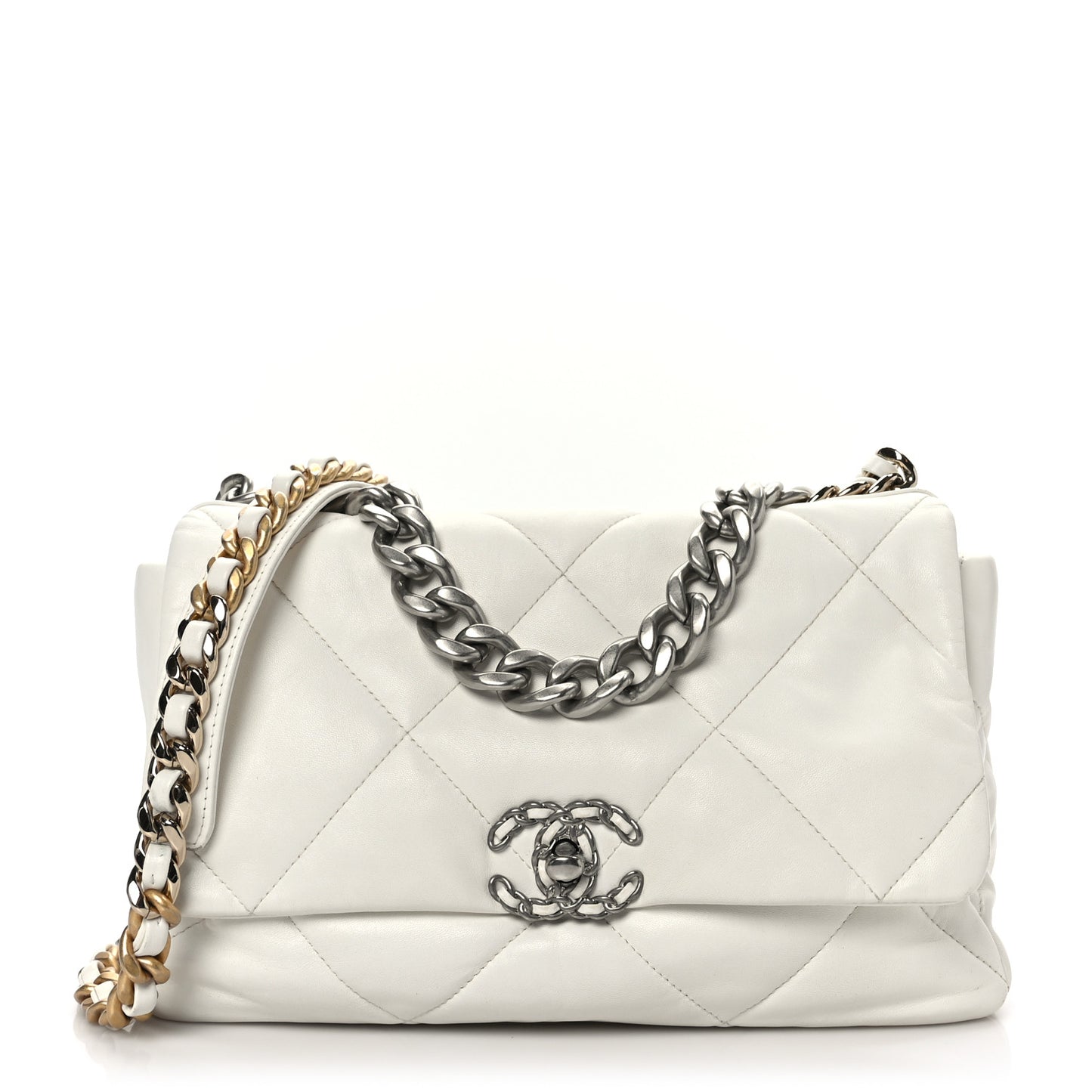 Lambskin Quilted Large Chanel 19 Flap White