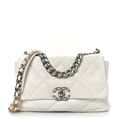 Chanel Lambskin Quilted Large Chanel 19 Flap White 1 of 9