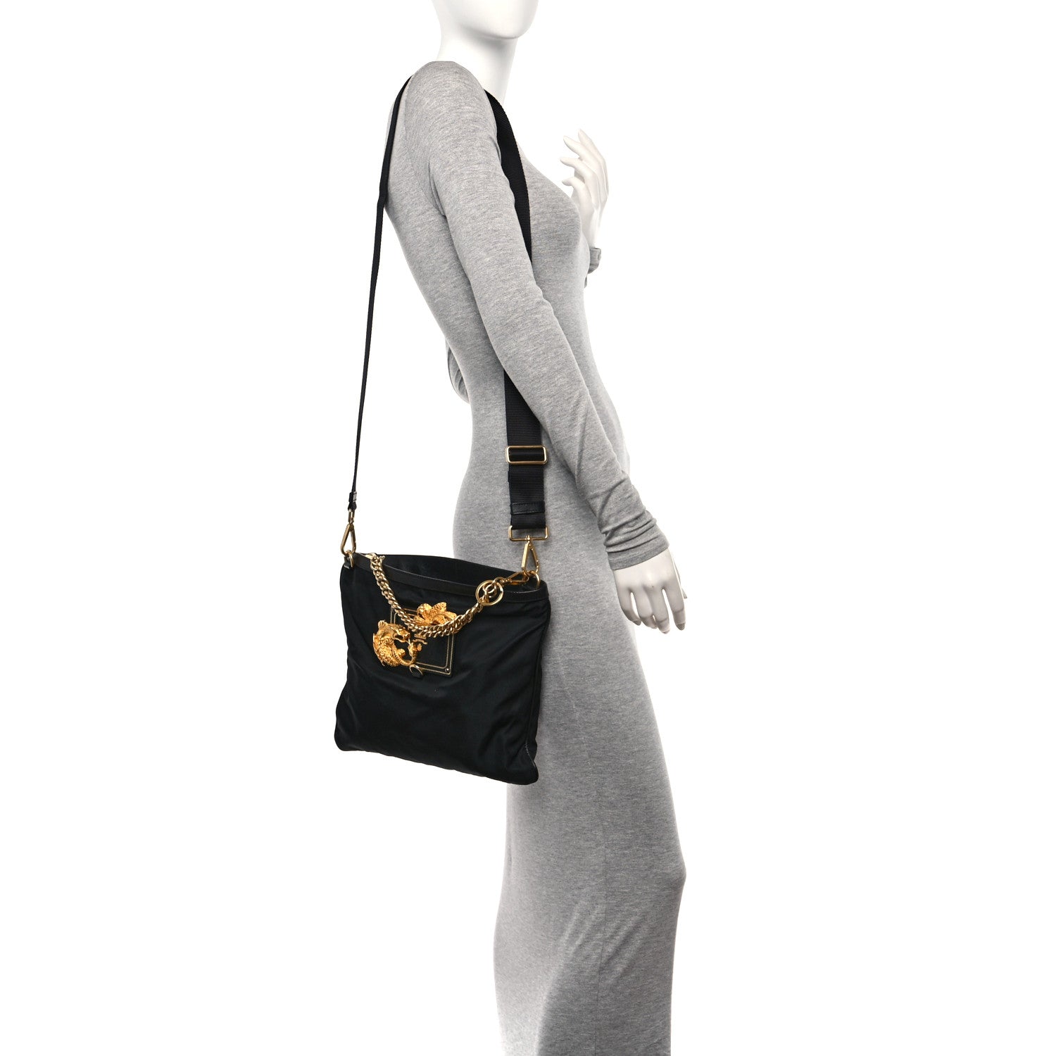 Prada Tessuto Nylon Saffiano Animalier Messenger Bag Black 2 of 9