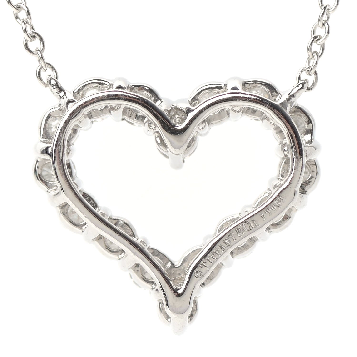 Tiffany Platinum Diamond Heart Station Pendant Necklace 6 of 7