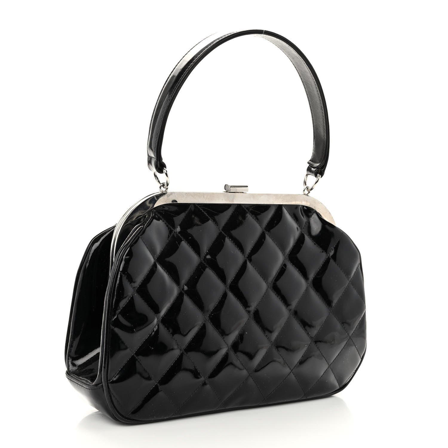 Chanel Patent Quilted Kisslock Frame Bag Black 3 of 11