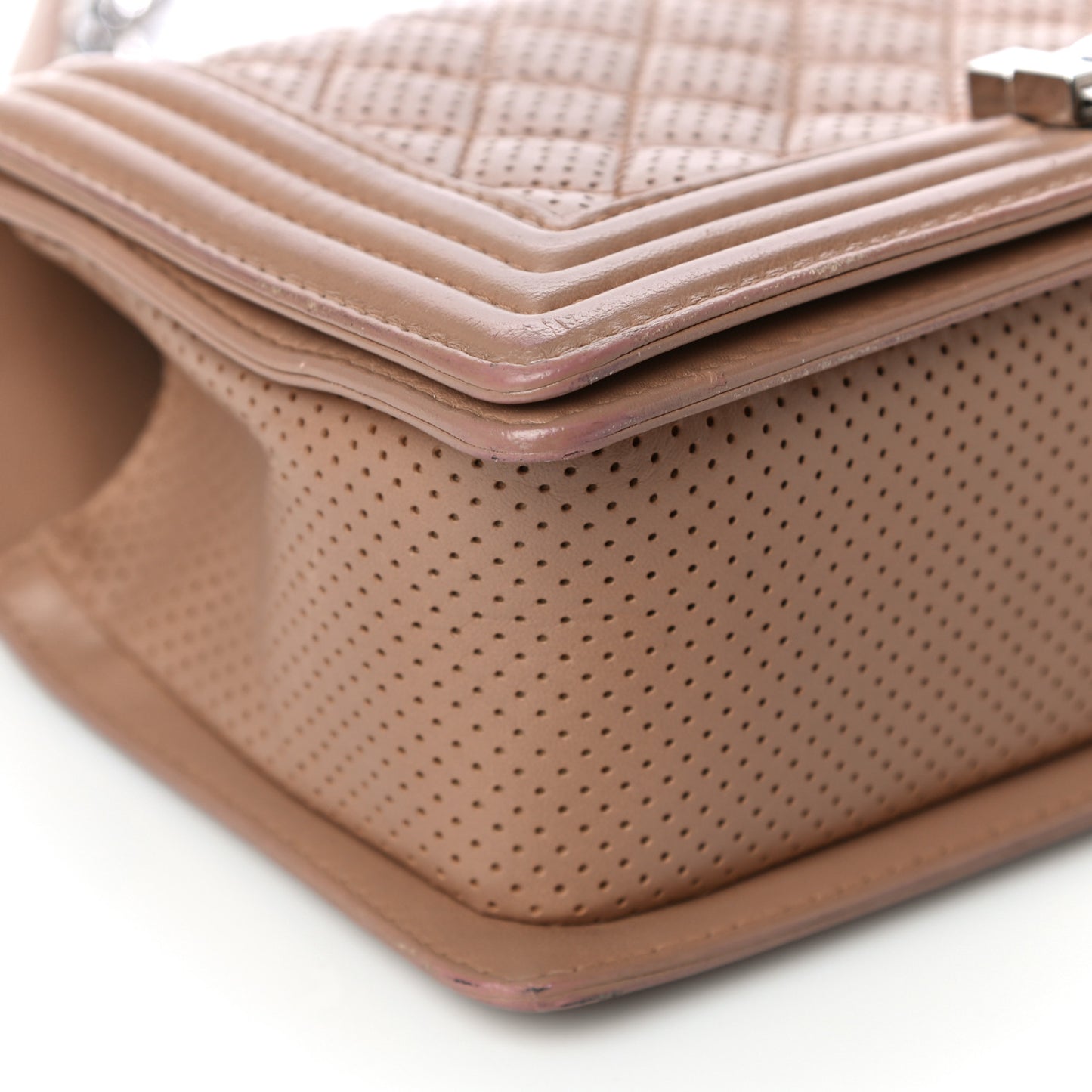 Lambskin Perforated Medium Boy Flap Dark Beige
