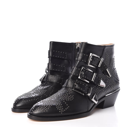 Chloe Nappa Sheepskin Studded Susanna Ankle Boots 35 Black Silver 3 of 8