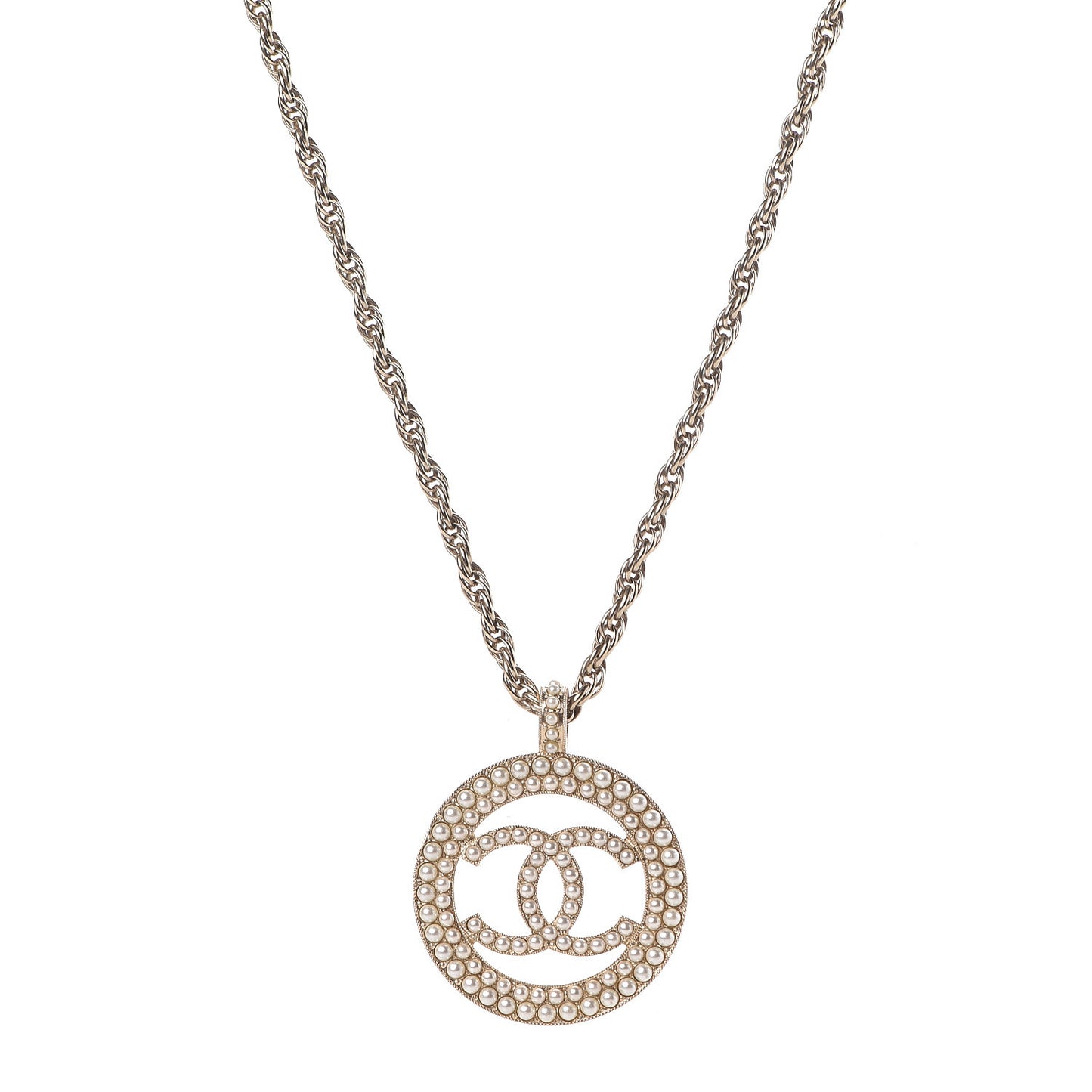 Pearl CC Round Pendant Necklace Gold