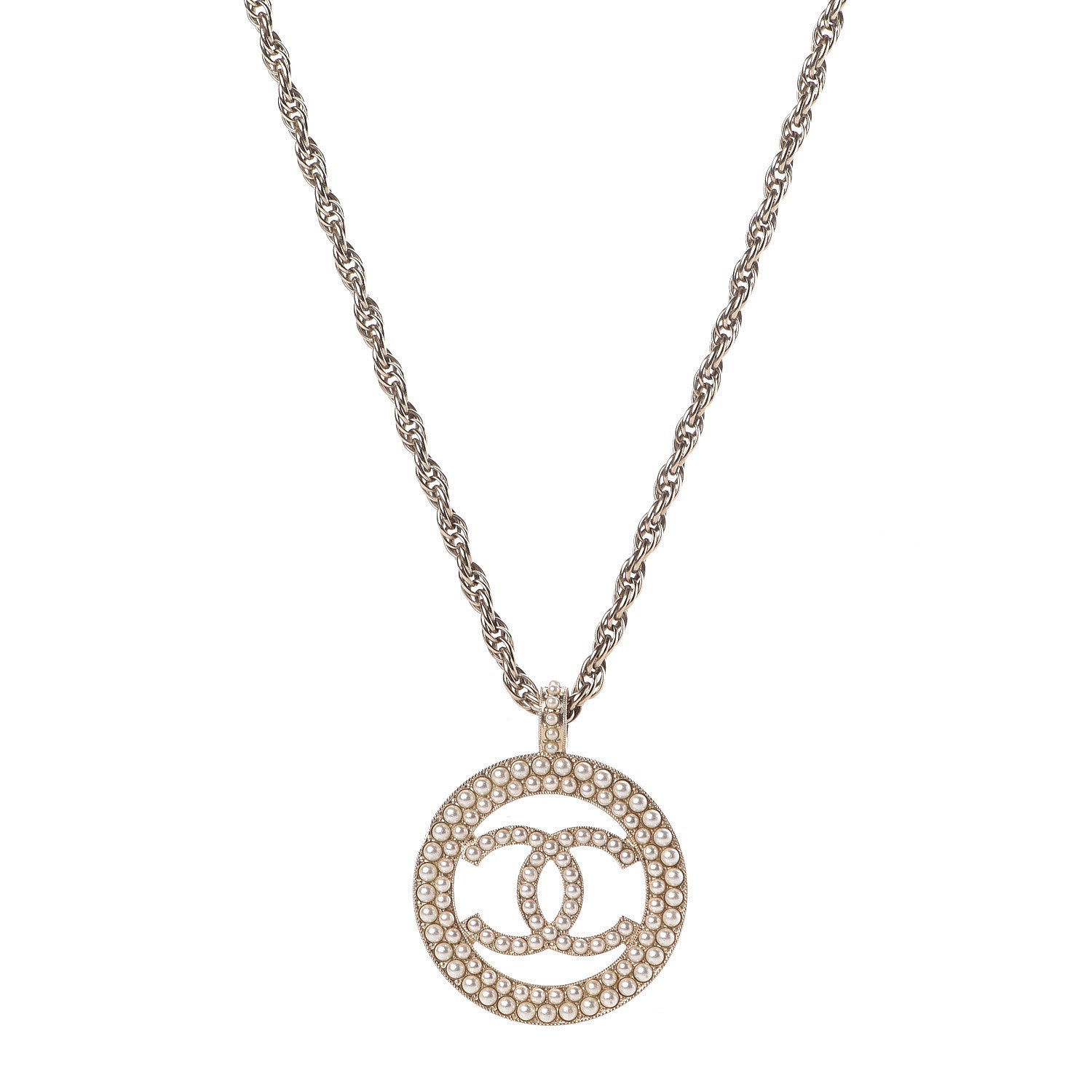 Chanel Pearl CC Round Pendant Necklace Gold 1 of 5
