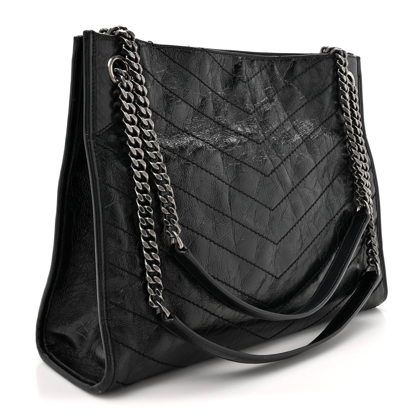 Crinkled Calfskin Matelasse Monogram Medium Niki Shopper Tote Black