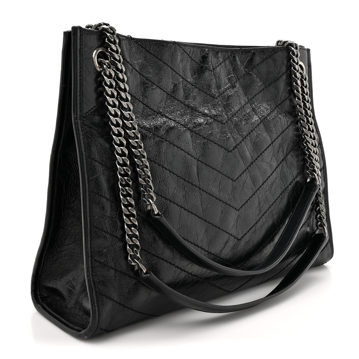 Saint Laurent Crinkled Calfskin Matelasse Monogram Medium Niki Shopper Tote Black 3 of 17