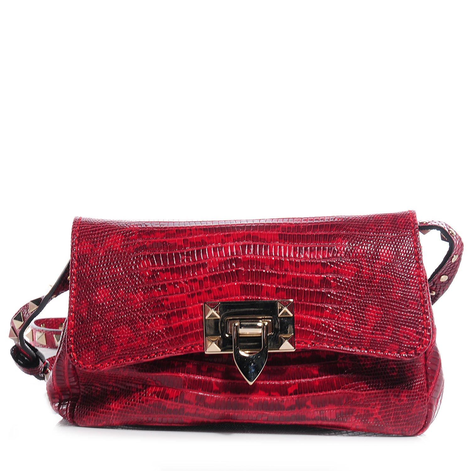 Valentino Garavani Lizard Rockstud Flap Red 1 of 9