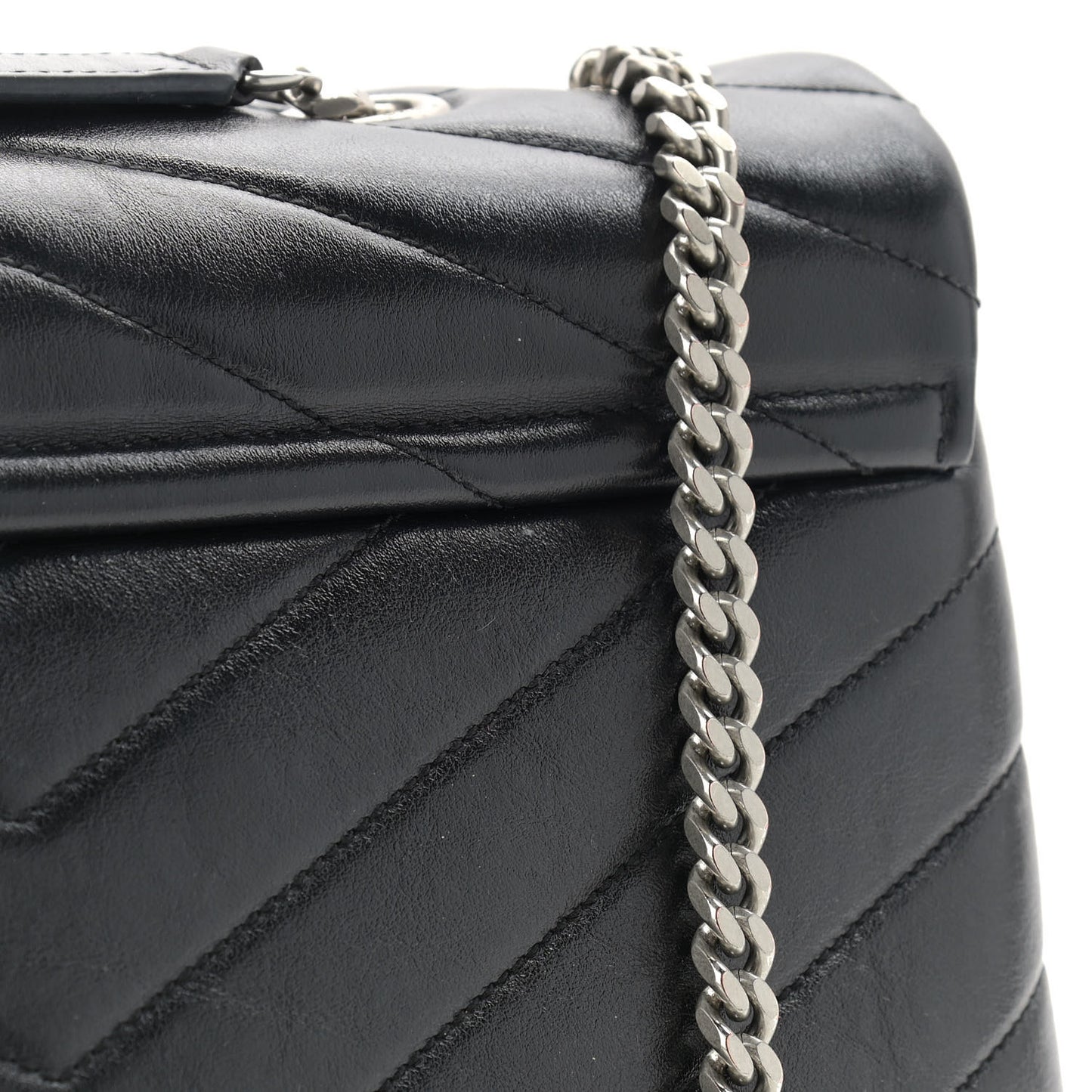 Calfskin Y Quilted Monogram Medium Loulou Chain Satchel Black