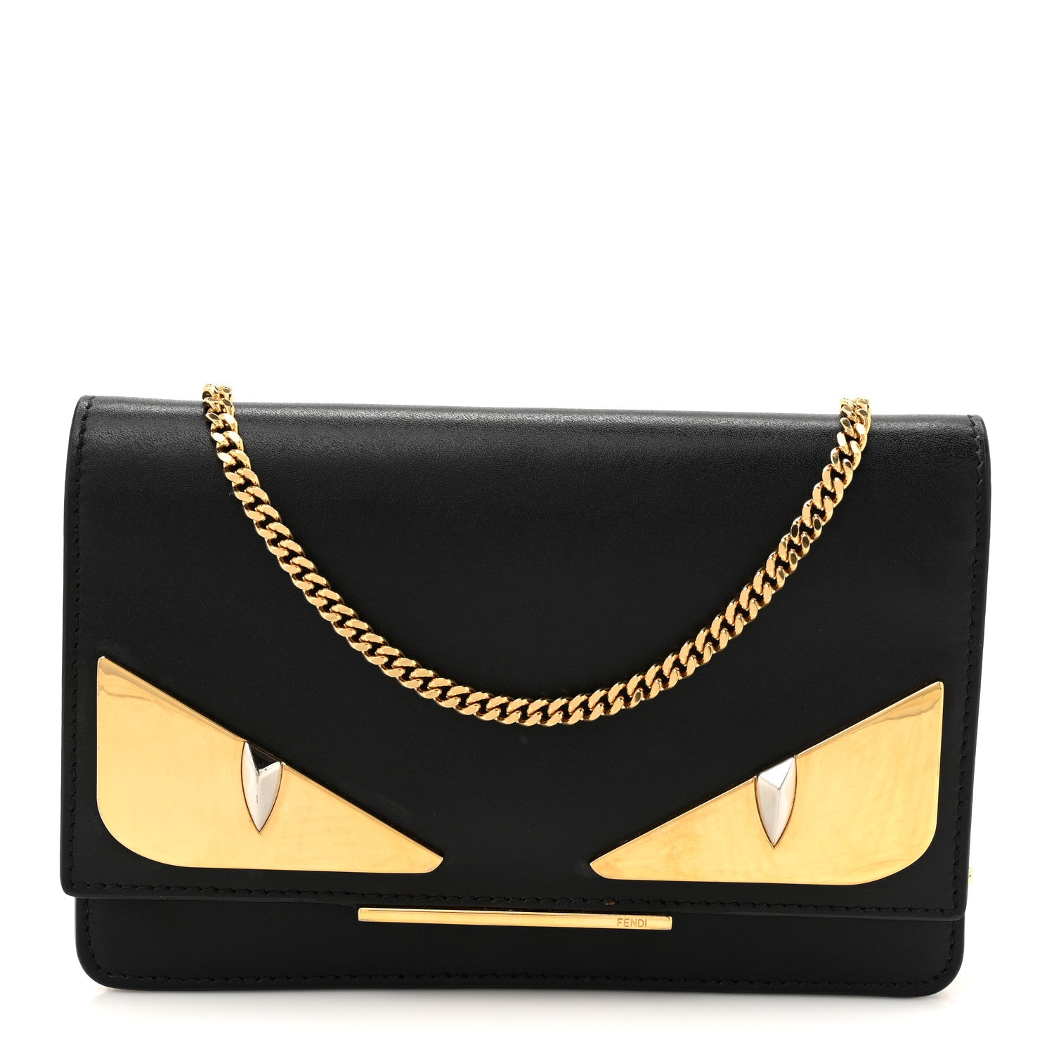 Fendi Vitello Liberty Lucido Metal Monster Eyes Tube Wallet on Chain Black 1 of 13