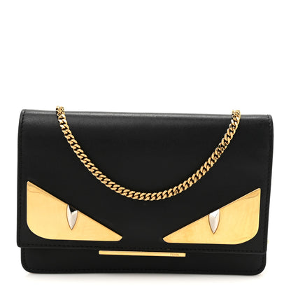 Fendi Vitello Liberty Lucido Metal Monster Eyes Tube Wallet on Chain Black 1 of 13