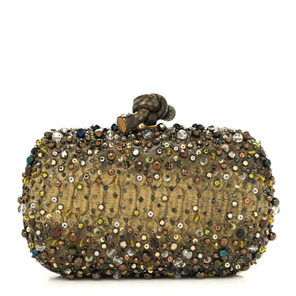 Bottega Veneta Snakeskin Crystal Bead Embellished Knot Clutch 1 of 9