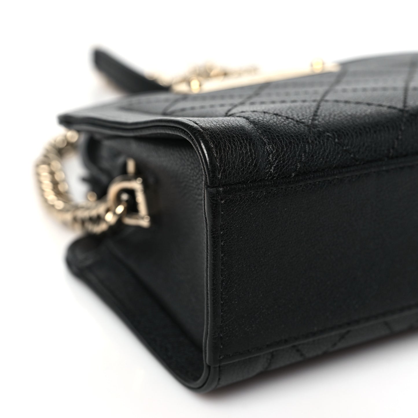 Grained Calfskin Stitched Mini Label Click Shopper Tote Black