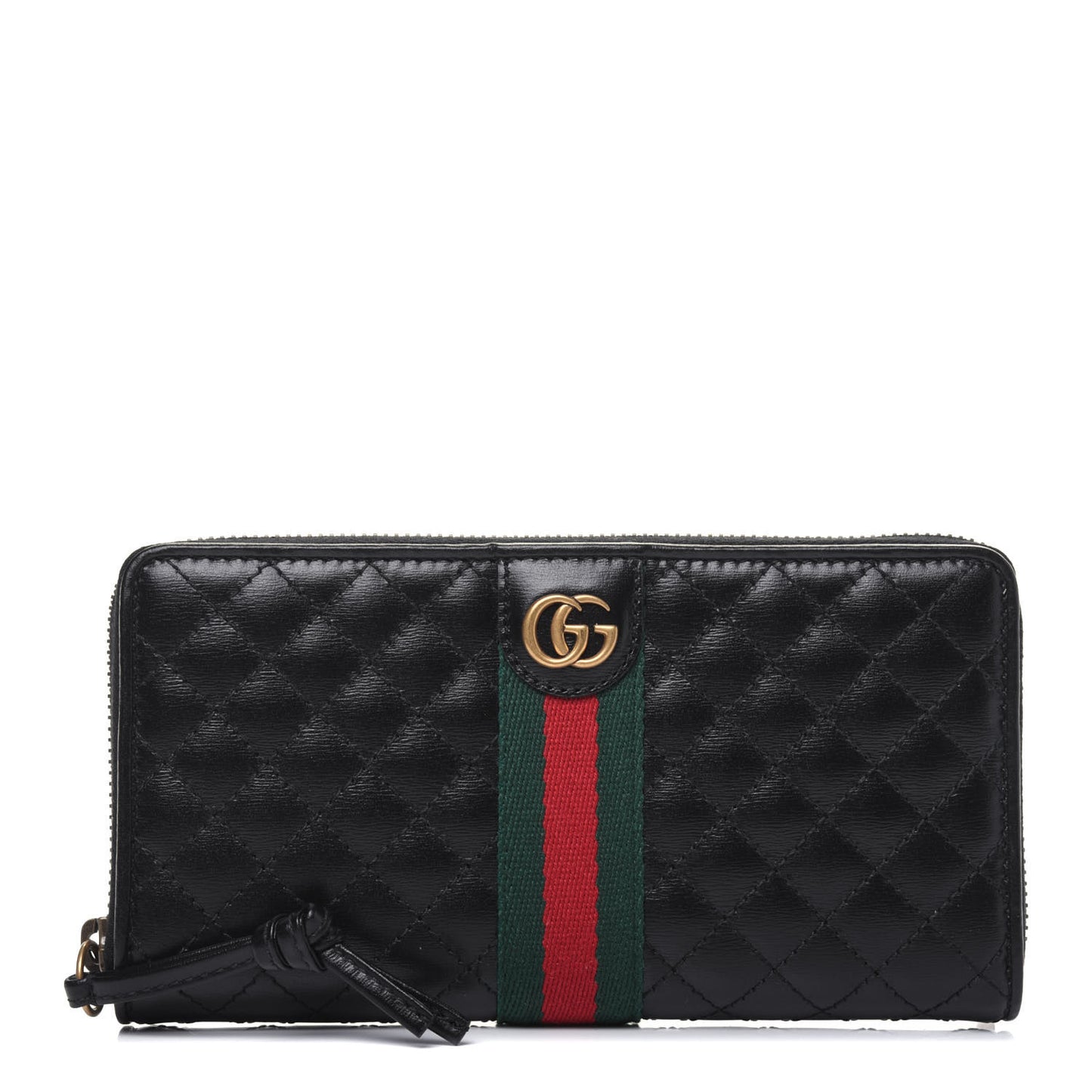 Calfskin Web Trapuntata GG Zip Around Wallet Black