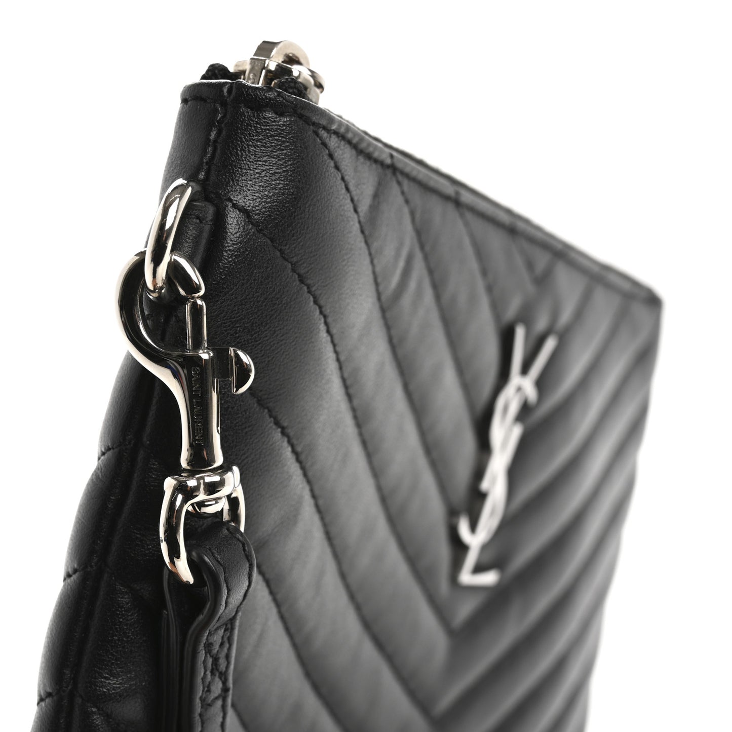 Calfskin Matelasse Chevron Monogram A5 Wristlet Black