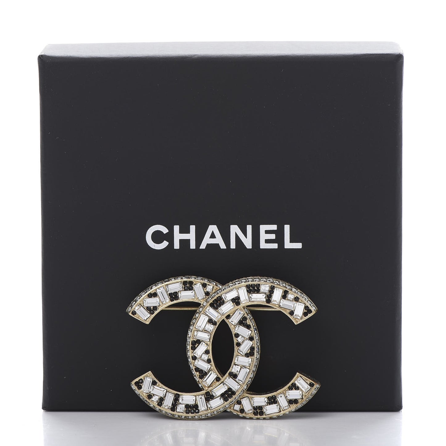 Baguette Crystal CC Brooch Gold Black