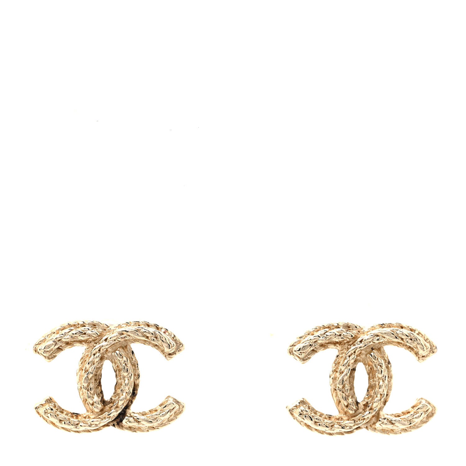 Chanel Metal Braided CC Stud Earrings Gold 1 of 4