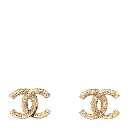 Chanel Metal Braided CC Stud Earrings Gold 1 of 4