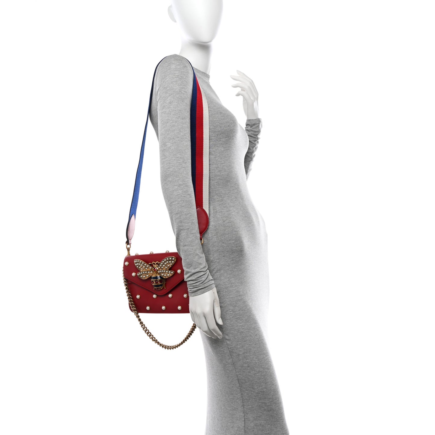 Nappa Pearl Studded Mini Queen Margaret Broadway Shoulder Bag Hibiscus Red