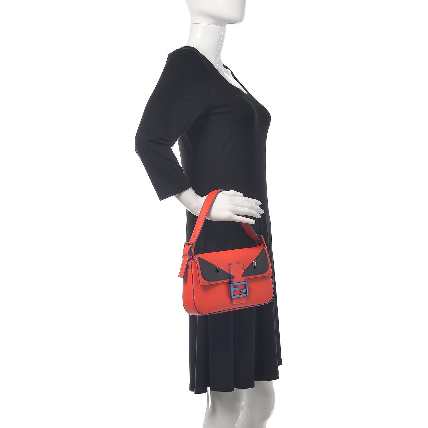 Fendi Vitello Dolce Elite Monster Eyes Bi-Color Baguette Papavero Black 2 of 10