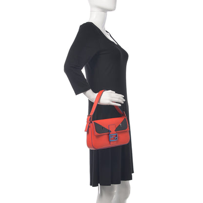 Fendi Vitello Dolce Elite Monster Eyes Bi-Color Baguette Papavero Black 2 of 10