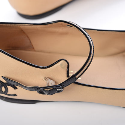 Chanel Lambskin Cap Toe Flats 38 Beige Black 8 of 11