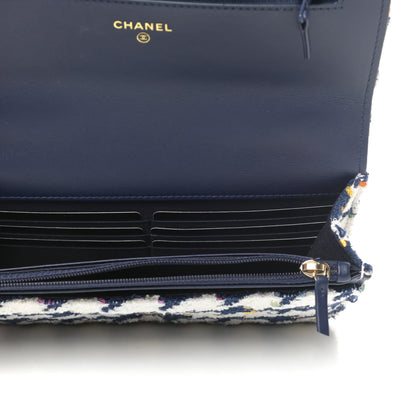 Chanel Tweed Quilted Chanel 19 Wallet On Chain WOC Ecru Navy Blue Multicolor 5 of 10