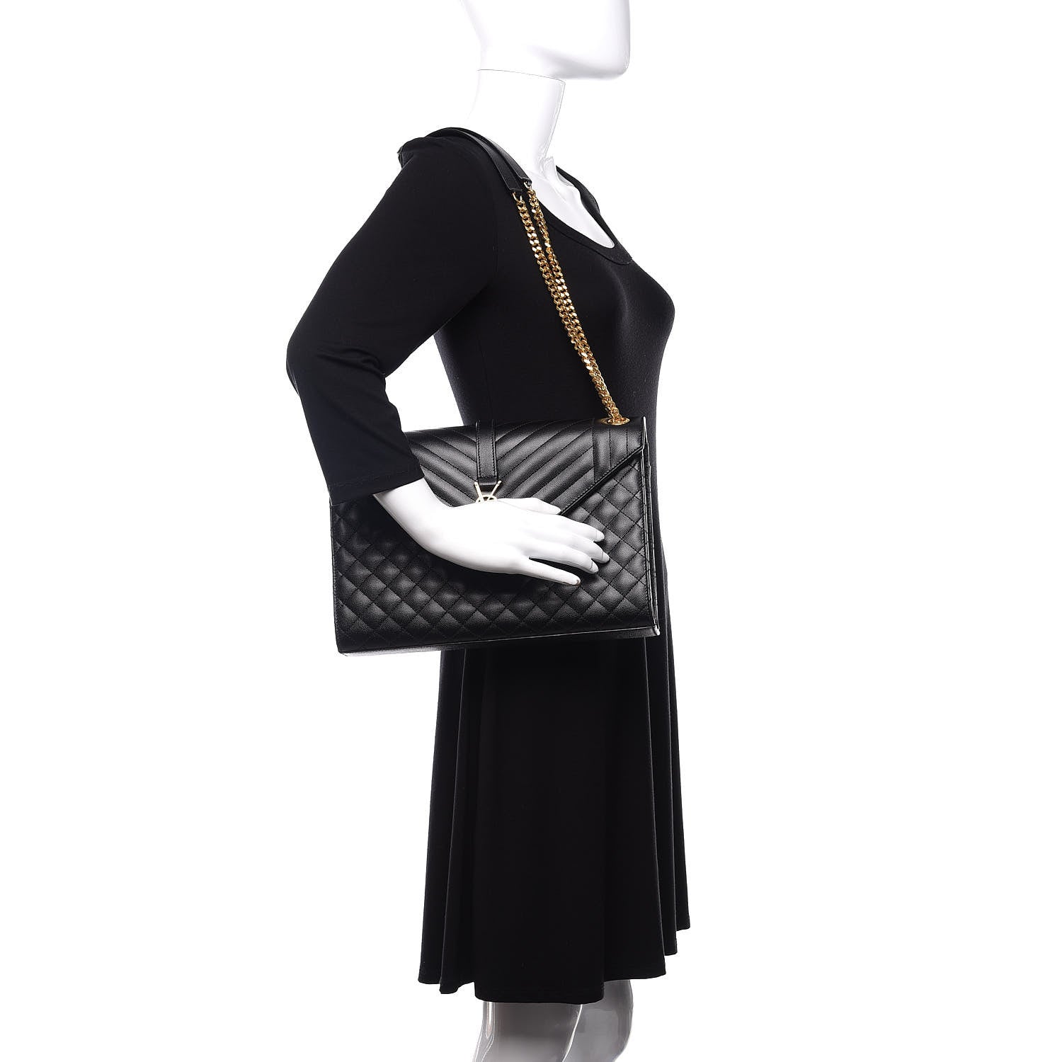Saint Laurent Grain De Poudre Textured Mixed Matelasse Large Triquilt Monogram Satchel Black 2 of 11