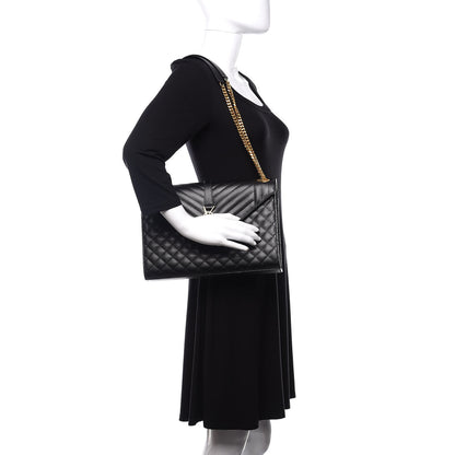 Saint Laurent Grain De Poudre Textured Mixed Matelasse Large Triquilt Monogram Satchel Black 2 of 11